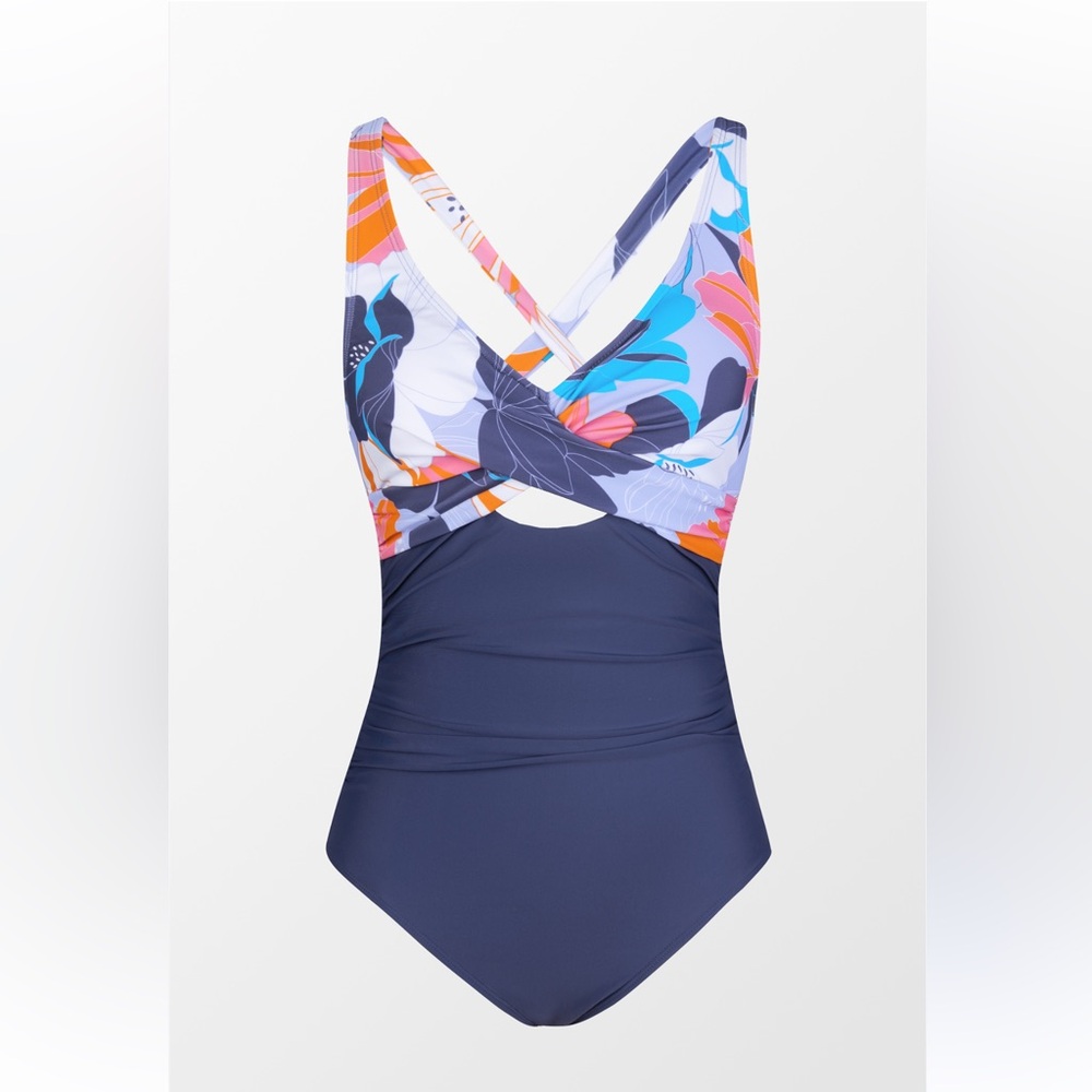 NWT CUPSHE Women's deep ocean wrap front cut out tummy control one piece sz XL - Picture 2 of 5